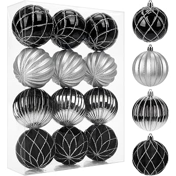 Christmas Decoration Baubles 8 cm Christmas Baubles Set of 12 Christmas Tree Decorations Plastic Tree Baubles Black Christmas Tree Decoration Christmas Tree Decoration Wreath Decoration