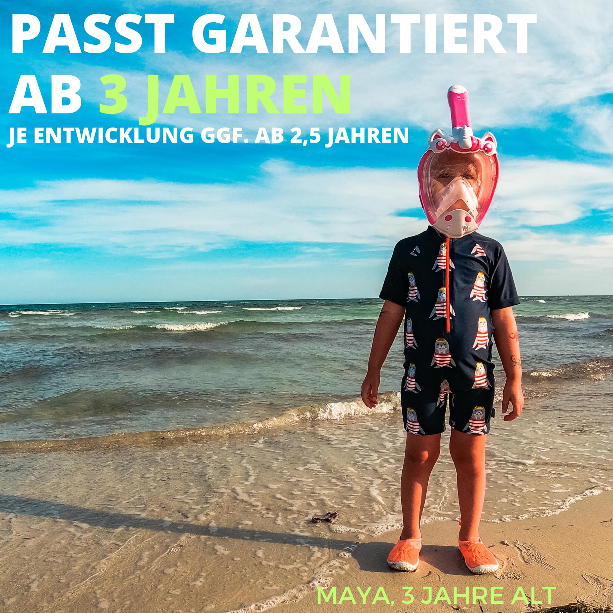 Khroom Schnorchelmaske Kinder 3 - 10 Jahre | TÜV geprüft & CO2 sicher | Vollgesichtsmaske / Tauchmaske Kinder ganzes Gesicht | Tauchermaske mit Tragetasche