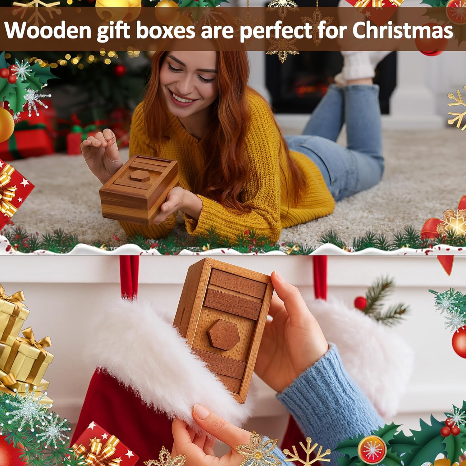 Yilloog 2 Pcs Wooden Money Puzzle Box Challenge Puzzles Brain Teaser Boxes for Adults Camouflage Your Cash Money Holder, Magic Drawers Magic Secret Box for Jewelry Gift