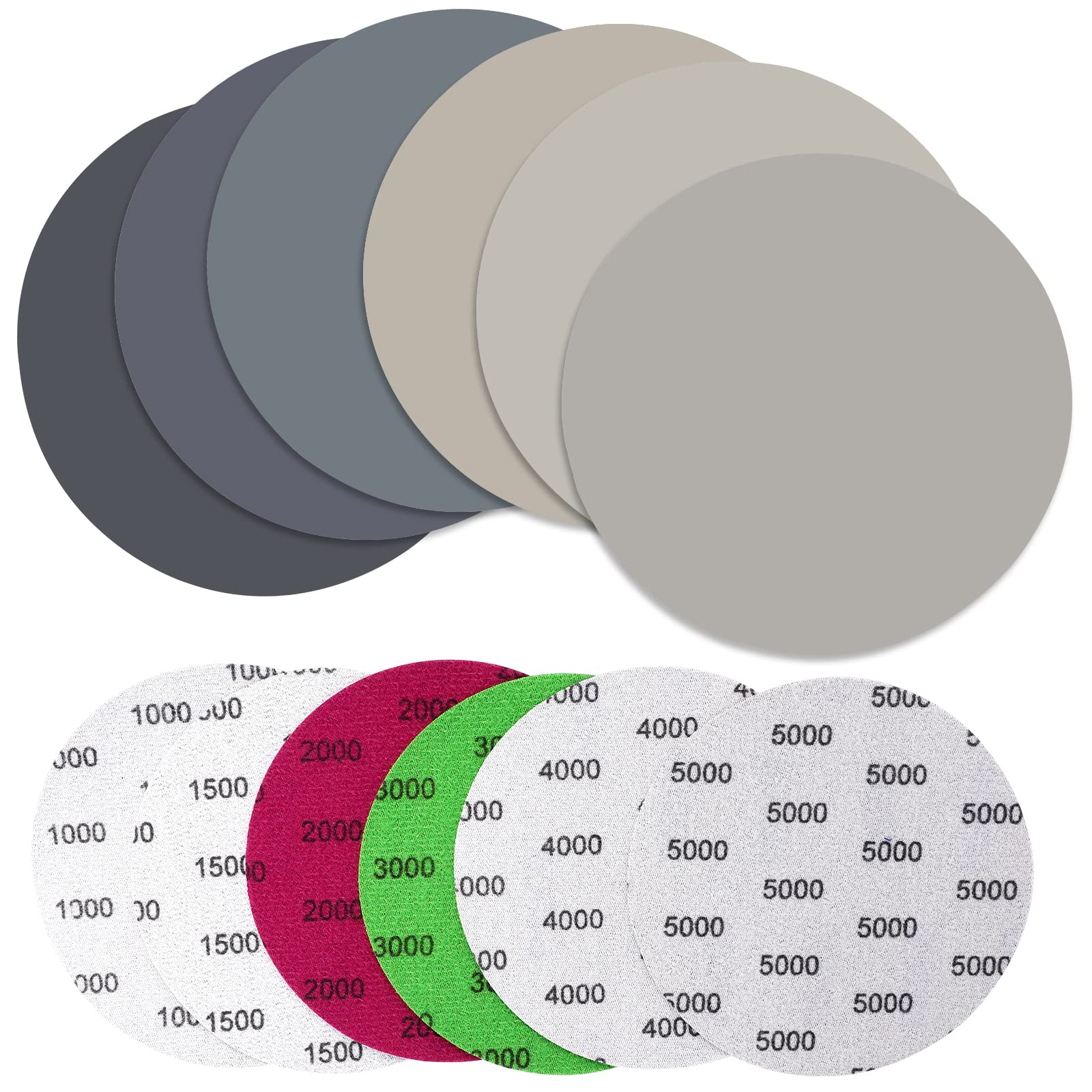 24 Pcs Grinding Discs 125mm Grit Sandpaper For Eccentric Sanders 1000/1500/2000/3000/4000/5000 Sanding Discs Wet and Dry Sanding Disc For Wood, Chipboard, Metal