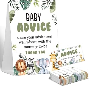 Safari Jungle Baby Shower Advice Cards For Parents | 50 Cards + Standing Sign | Gender Neutral Party Game & Decor - View #6
