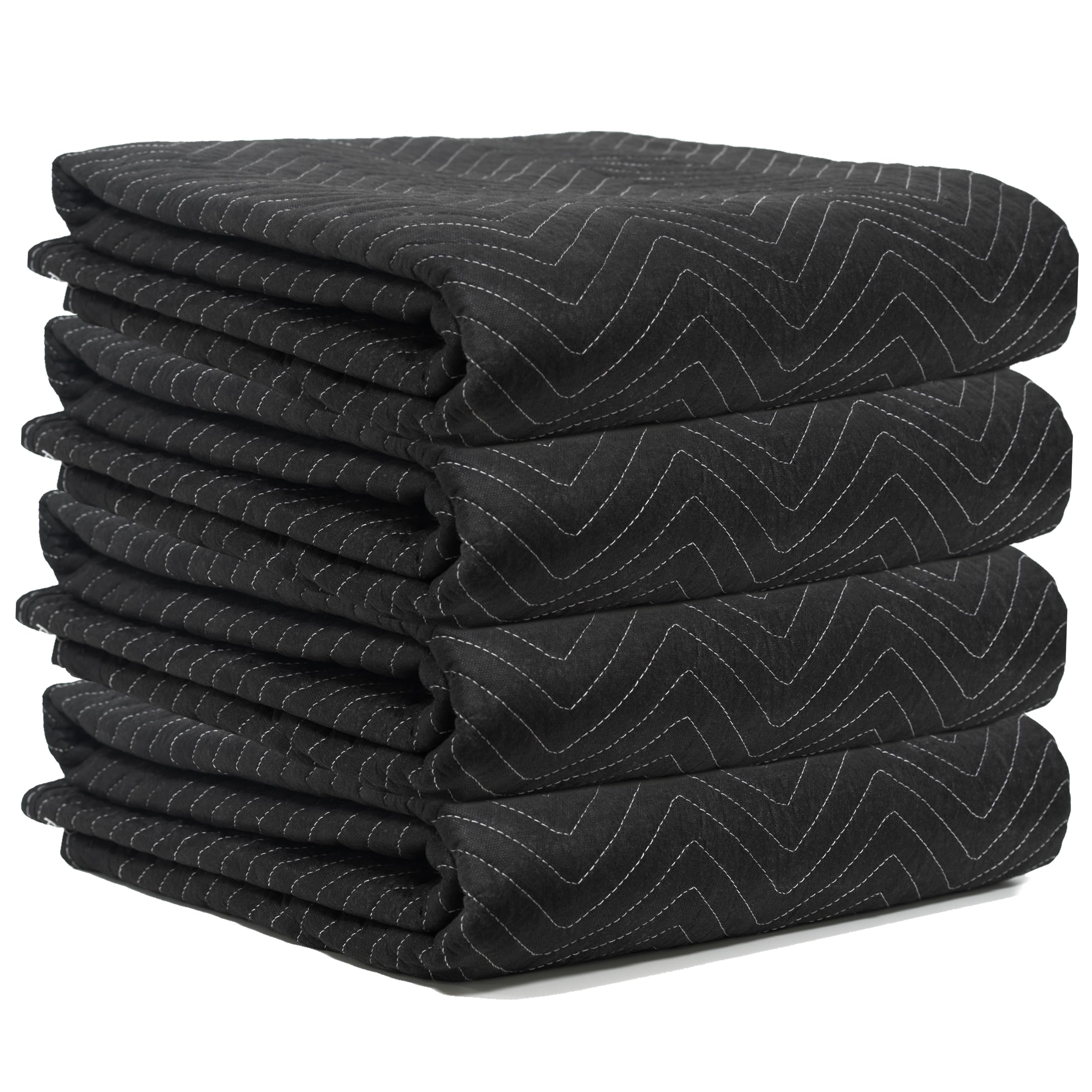 JourneyO Padded Packing & Moving Blankets 4 Pack Deluxe Quality 80 x 72 inch Furniture Shipping Pads for Moving and Storage-Black(4 Deluxe Blankets 45 lbs/Dozen)