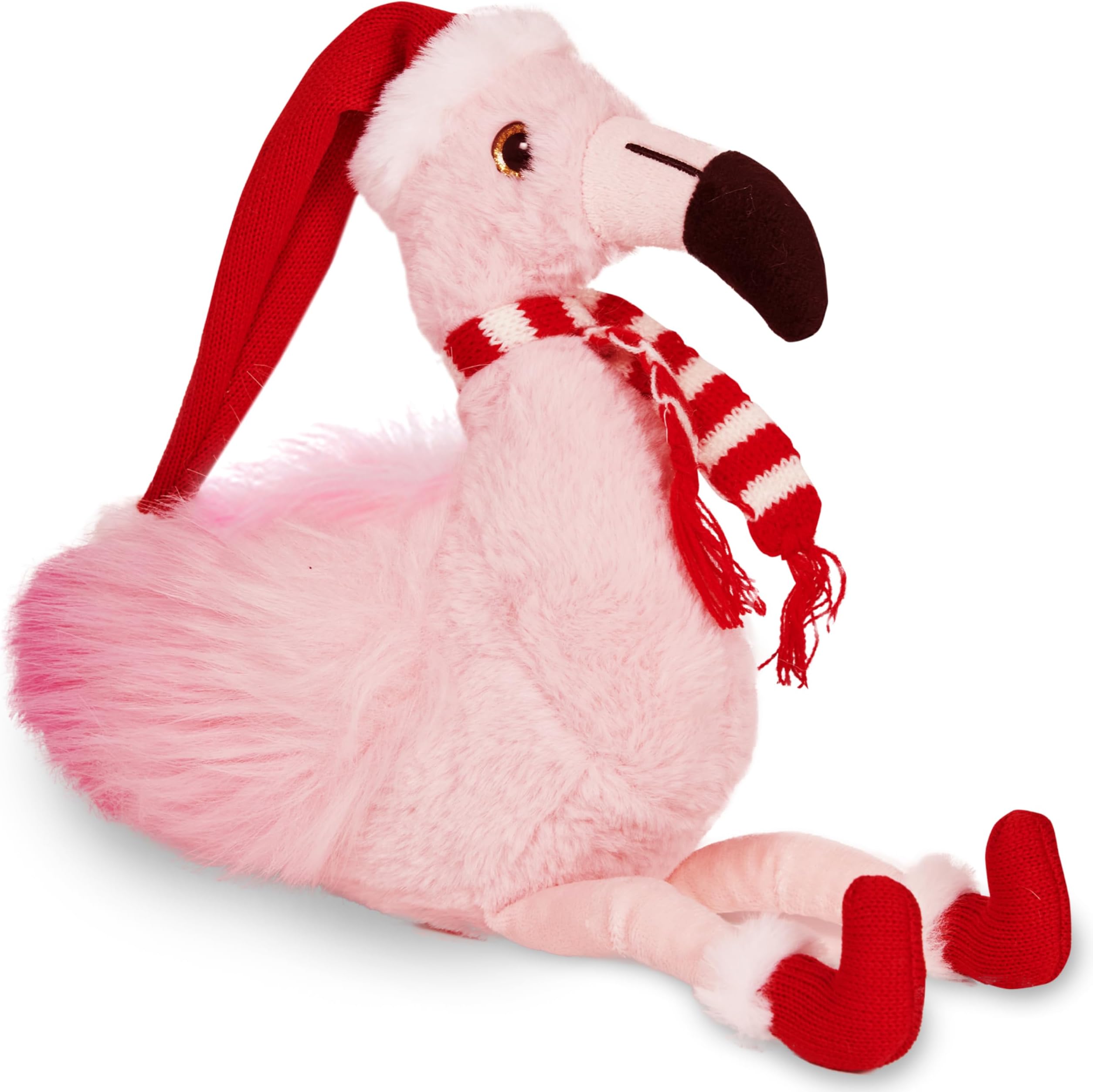Bearington Festive Fifi Flamingo Christmas Plush - 8.5 Inch Pink Flamingo Christmas Decoration with Cute Socks, Scarf and Santa Hat - Adorable Stuffed Animal for Kids and Teens