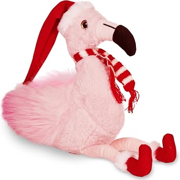 Bearington Festive Fifi Flamingo Christmas Plush - 8.5" Pink Flamingo Christmas Decorations with Cute Socks, Scarf and Santa Hat - Adorable Stuffed Animal for Toddlers, Kids, and Teens