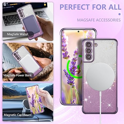 Miniatura 6 de ZTOFERA Funda magnética transparente para Samsung Galaxy S21 Plus 5G con purpurina degradada (2 en 1), chapado de lujo, bonita funda protectora de