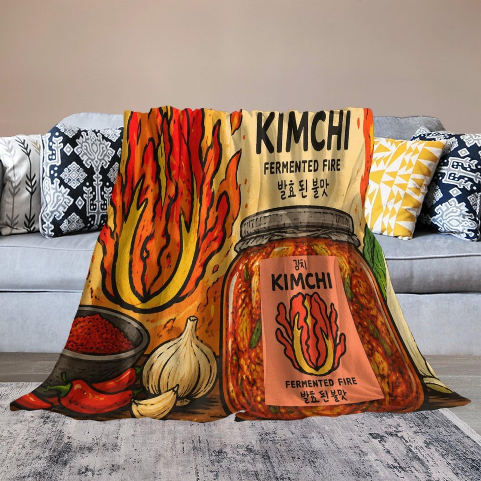 Kimchi Fermented Fire Poster Kuscheldecke für Zuhause