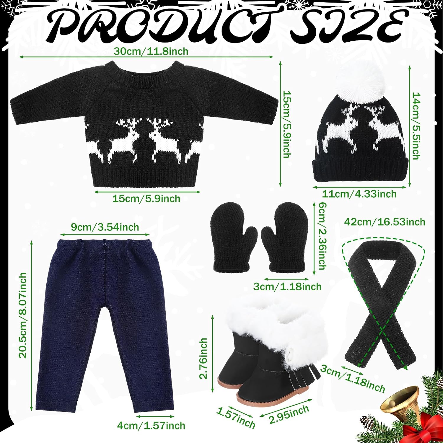 Bencailor 6 Pcs Christmas 18 Inch Doll Clothes and Accessories Christmas Outfits Set Sweaters Trousers Hats Shoes for 18 Inch Doll Gifts(Black White,Retro) image 3