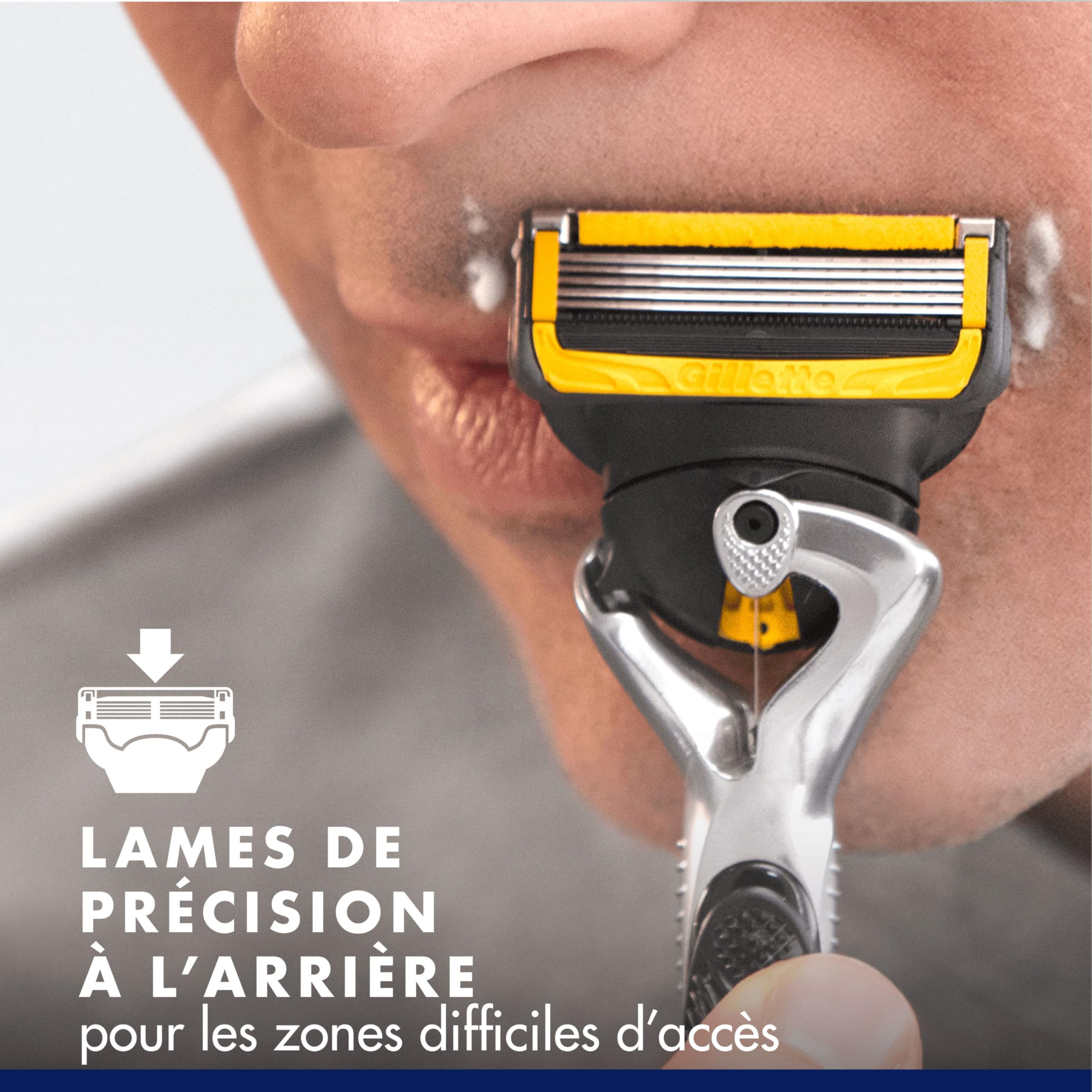 Gillette Rasoir Homme Proshield Power, Cartouche à 5 Lames, Argent | Manche Réutilisable, Tête Flexible en Acier Inoxydable Longue Durée, Bande Lubrifiante x2, 1 Recharge Jusqu’à 30 Rasages