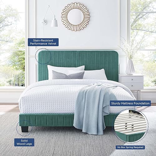 Miniatura 36 de Modway Celine - Base de cama con plataforma de terciopelo capitoné de alto rendimiento, color gris claro Gris,claro,Esmeralda/Sólidos,Gris,Rosa