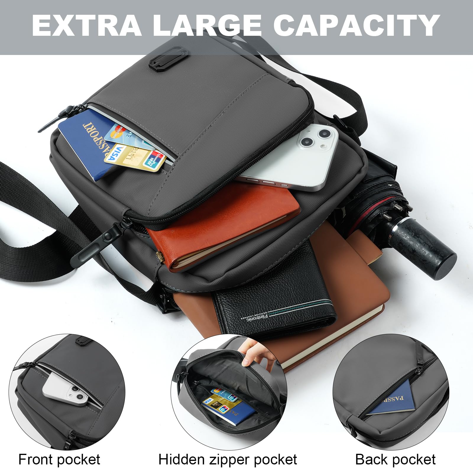 Aucuu Borsello Tracolla Casuale da Uomo, Borsa a Spalla di Grande Capacità, Messenger Impermeabile, Multitasche per Lavoro Viaggio Quotidiano