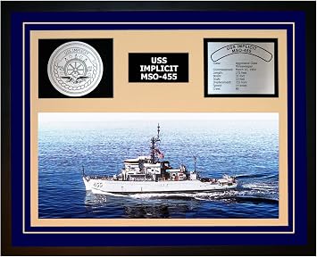 USS IMPLICIT MSO 455 Framed Navy Ship Display Blue