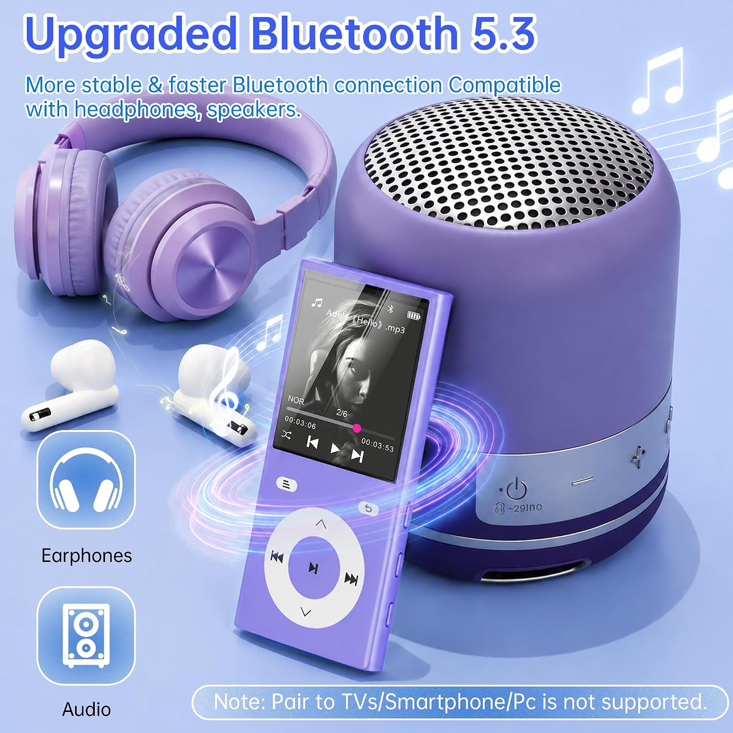 90GB MP3 Player with Bluetooth 5.3, Music Player with 2 TF Card Slots 7 81
