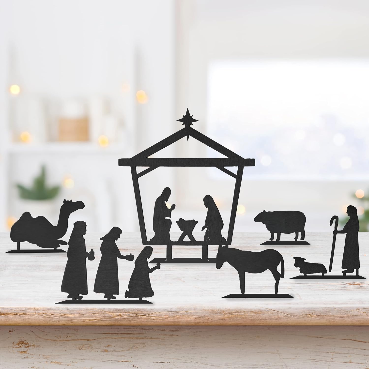 ROCC RUSTED ORANGE CRAFTWORKS CO. Nativity Set for Christmas Metal 6 Pieces Nativity Set Holy Family Nativity Set Rustic Manger Small Manger Scene Silent Night Christmas Nativity Scene Set for Table