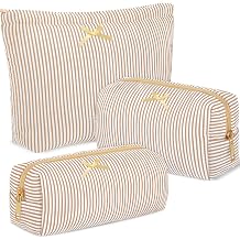 Sanwuta 3 Pcs Seersucker Pouch Cosmetic Bag Set,Khaki