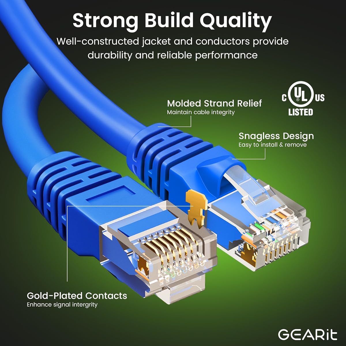 GEARit Cat 6 Ethernet Cable (10-Pack 14 Feet) Cat6 Network Patch, 10Gbps, RJ45, Snagless Cord, Gold-Plated Connectors, Internet for PC, TV, Tablet, Router, Printer, Servers, IT Data Center - Blue