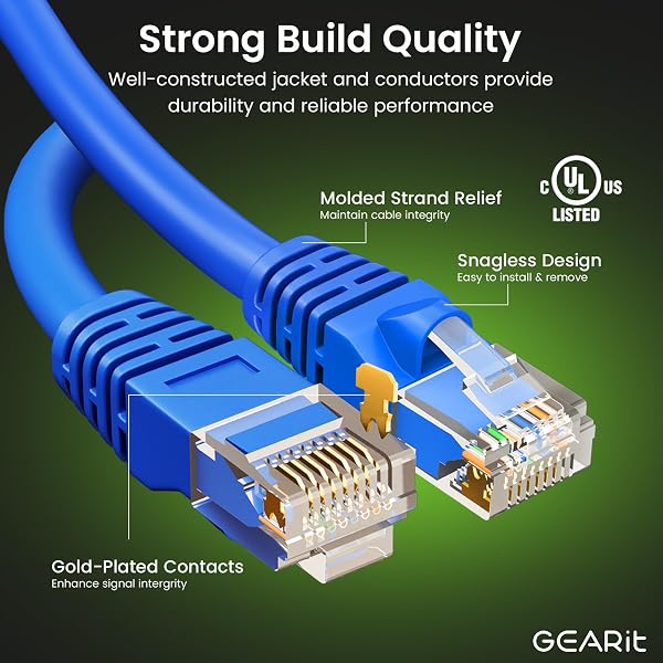GEARit Cat 6 Ethernet Cable (10-Pack 14 Feet) Cat6 Network Patch, 10Gbps, RJ45, Snagless Cord, Gold-Plated Connectors, Internet for PC, TV, Tablet, Router, Printer, Servers, IT Data Center - Blue - 1