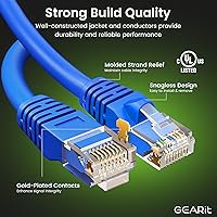 Vista 2 de Paquete de cables Ethernet Cat 6 GEARit - Paquete de 10 cables de conexión Ethernet Cat6 de 1 pie Cable de conexión de red RJ45, conectores