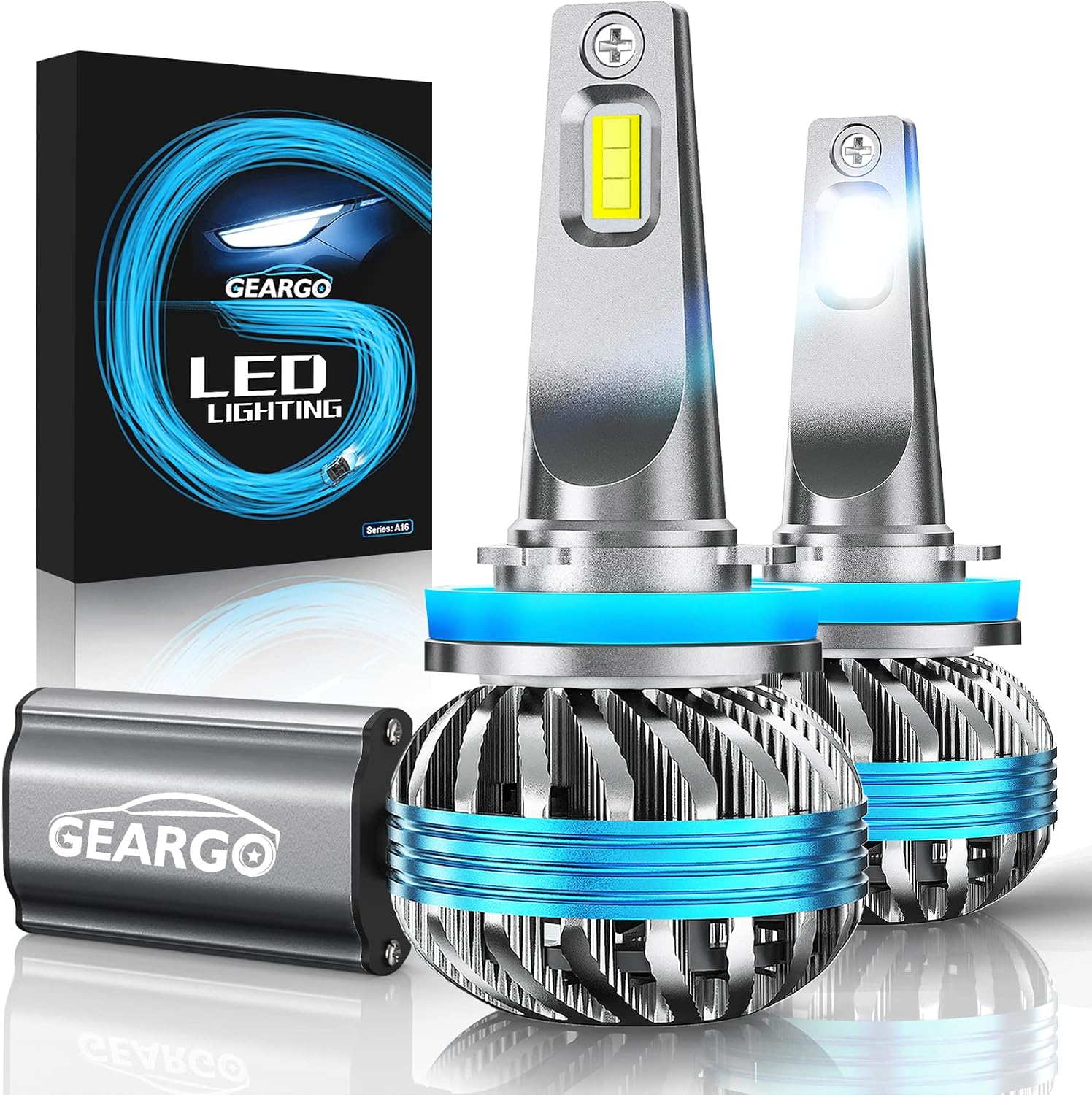GEARGO H11/H8/H9 LED Headlight Bulbs, 6500K Cool White 60W 10000 Lumens Lights Conversion Kit, Plug-N-Play, IP68 Waterproof, 50,000h Lifespan, Pack of 2