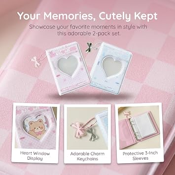 Photocard Binder 2 Pack, Bow & Cat Design Mini Kpop Album for Collectors