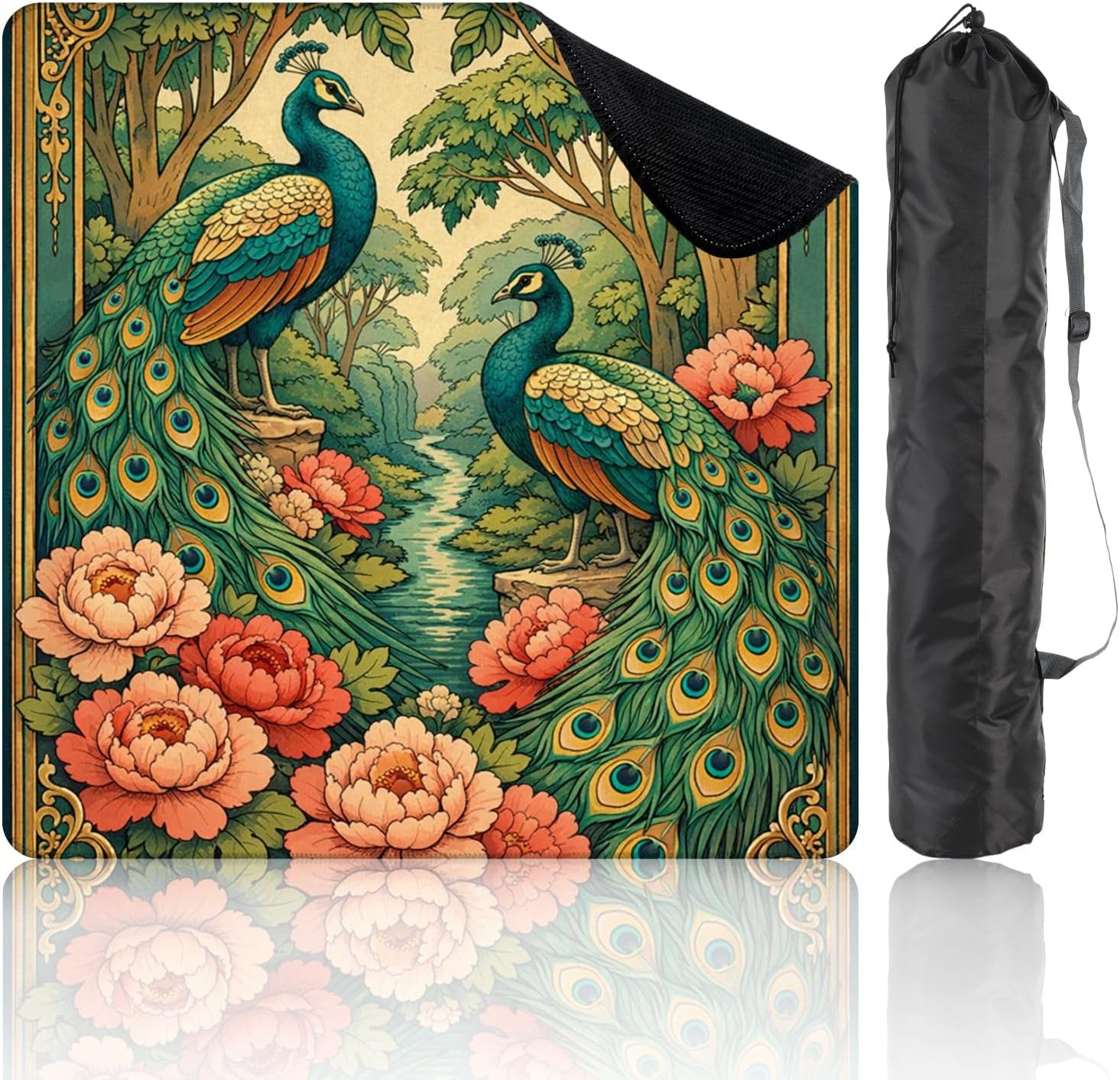 31.5" x 31.5" Mahjong Mat for Table with Carrying Bag Floral Mandala Orange Blossoms Citrus Slices Blue Non-Slip Noise-Reducing Game Mat Mahjong Accessories for Poker Dominoes Board Games