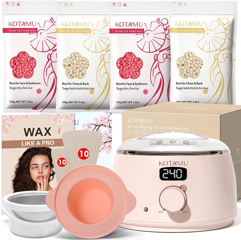 KOTAMU Waxing Kit for Women & Men, Pink Digital Wax Pot Warmer Hair Removal | Home Hard Wax Kit, Wax Machine, Face, Eyebrow, Bikini, Brazilian, Body, Sensitive Skin, 25 Accessories, Beginner-Friendly