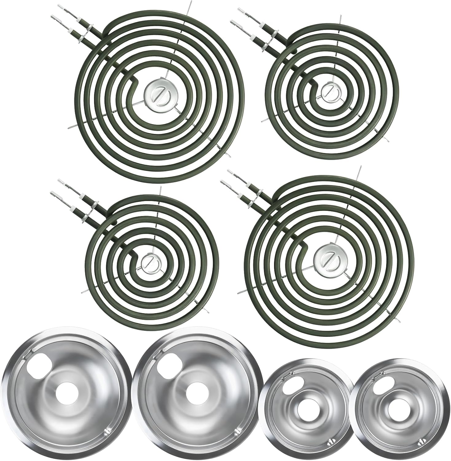UPGRADED WB30M1 WB30M2 Electric Stove Burners & WB31T10011 WB31T10010 Drip Pans Compatible with GE Hotpoint Stove Coil Element,Electric Range Burner for GE Stove Burner Replacement Stove Top Burner