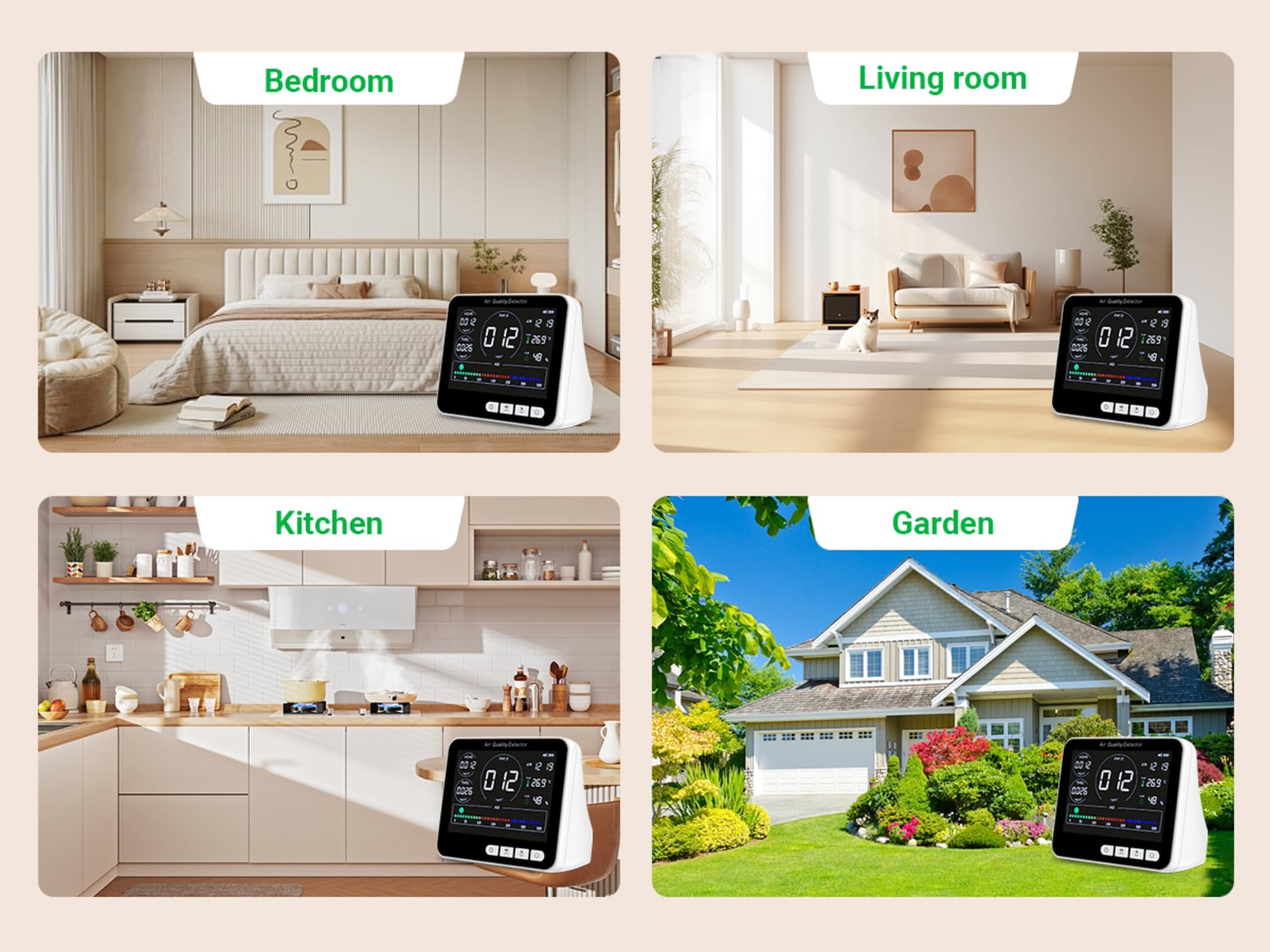 Medidores de Calidad de Aire Interior, 9 In1 Air Quality Monitor, PM1.0, PM2.5, PM10, HCHO, TVOC, AQI, Time, Temperature, Humidity, Indoor Detects