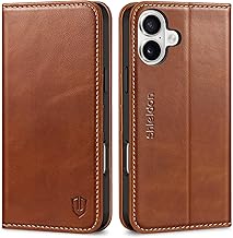 SHIELDON Case for iPhone 16 Plus 5G, Genuine Leather Wallet Foldable Mag...