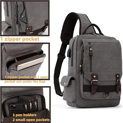 Miniatura 6 de Bolso tipo bandolera retro de Leaper, bolso de lona con asa cruzada para hombres y mujeres, bolso de hombro, bolso bandolera, bolso de mano, bolso