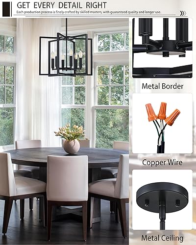 Miniatura 3 de Leading Lighting Lámpara colgante de 6 luces rústicas para isla de cocina, con marco de metal con acabado negro para entrada, comedor, dormitorio