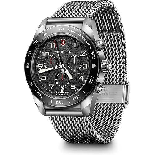 Victorinox Swiss Army Chronograph Black Dial Mesh Stainless Steel Watch 42mm - 242048