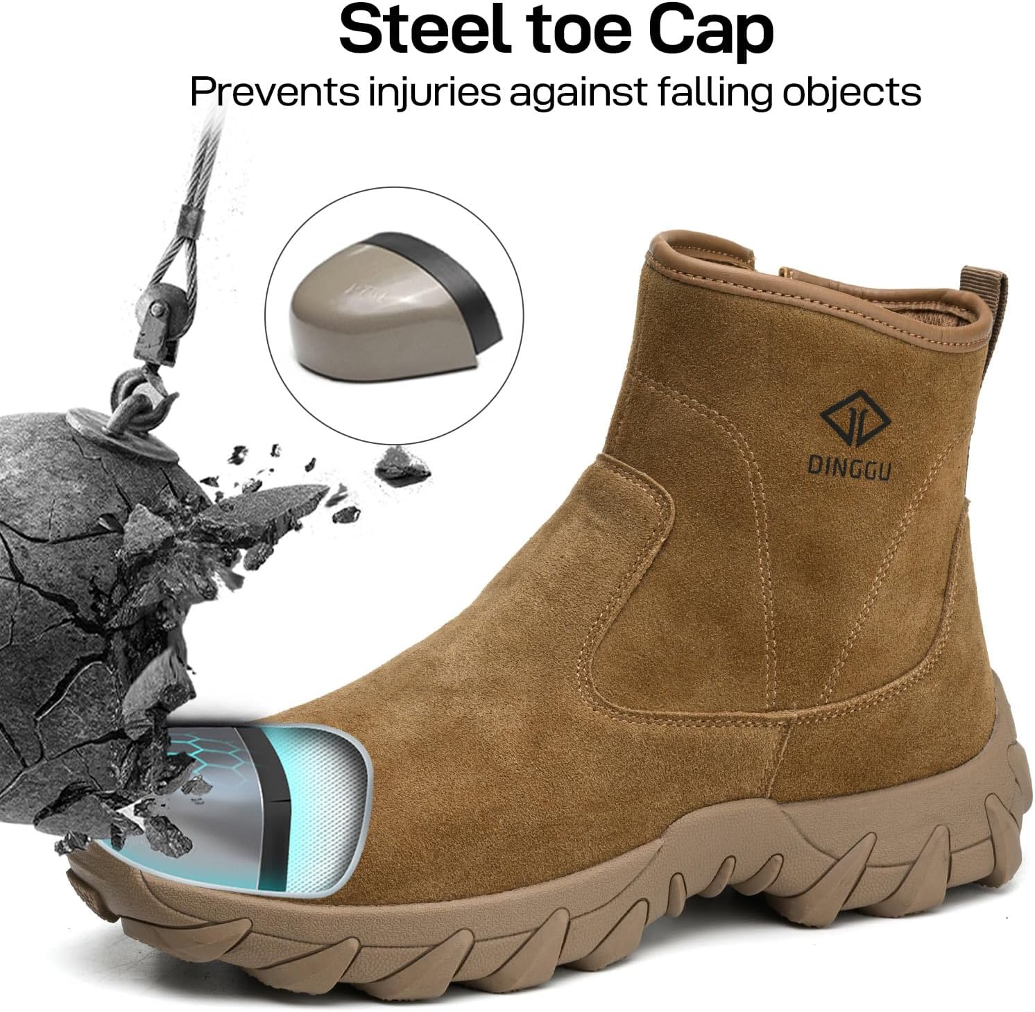 Steel Toe Boots for Men Leather Welding Comfortable Work Boots Slip Resistant Safety Construction Shoes - Image 4