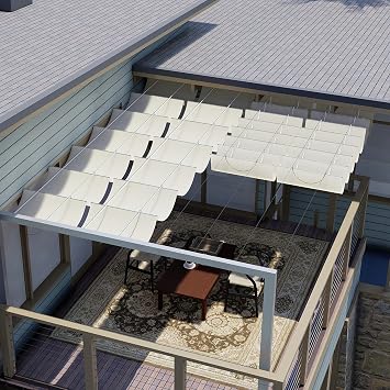 E&K Sunrise 7Wx27L Pergola Shade Cover Retractable Canopy Outdoor Wave Sun Shade for Patio Garden Backyard Deck Trellis Beige