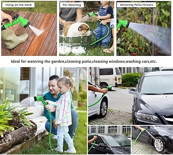 Expandable Garden Hose Pipe 30m 100ft, Hosepipes for Garden Flexible Garden Hose with 7 Function Spray Gun,Extendable Water Hose Retractable Magic Hose Pipe for Gardening Car Washing (Green)