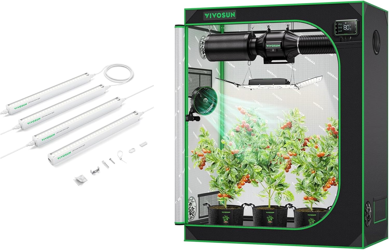 VIVOSUN T5 Grow Lights for Indoor Plants and S425 2x4 Grow Tent, 48"x24"x60" High Reflective Mylar Grow Tents with Observation Window and Floor Tray