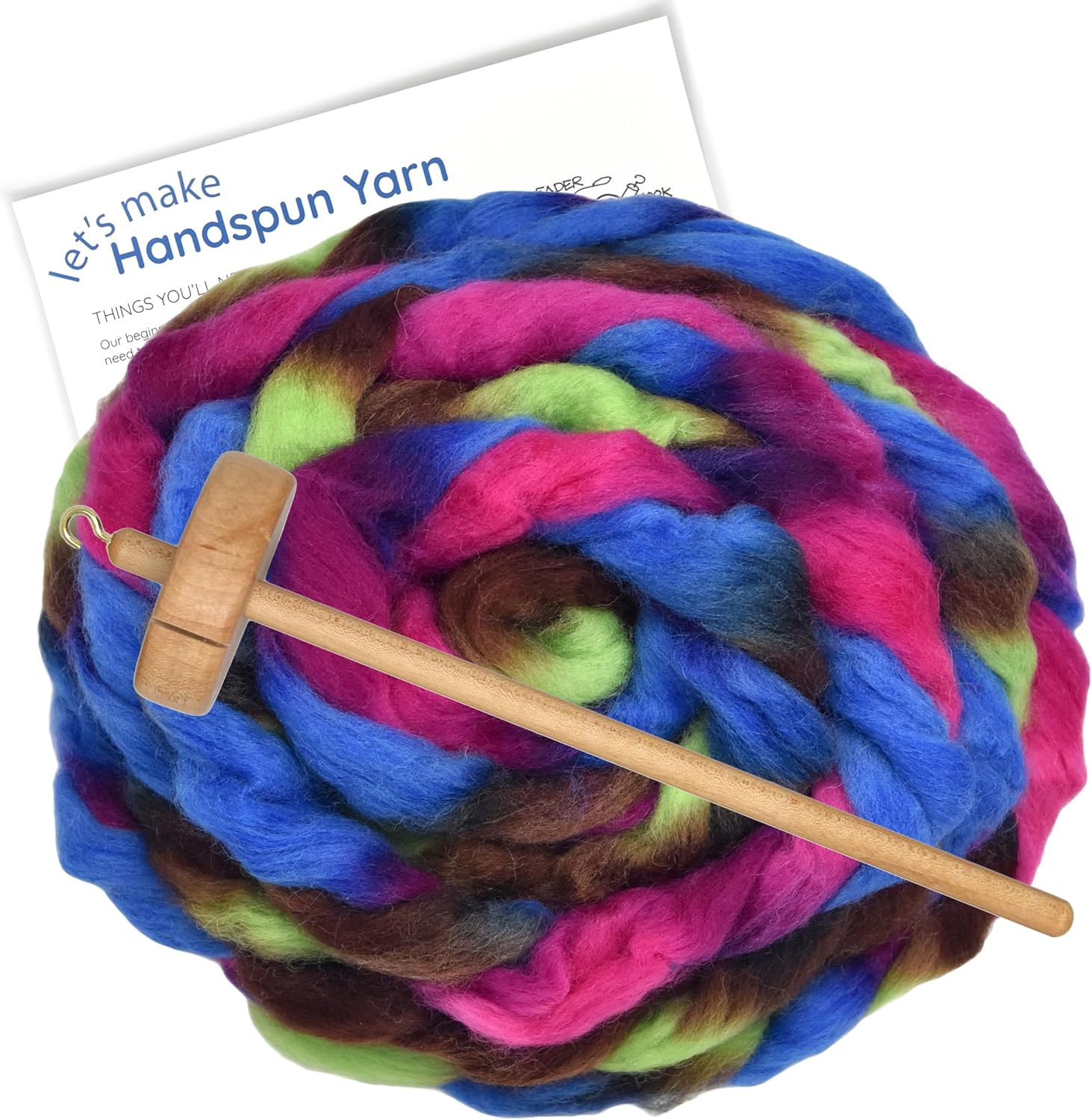 Learn to Spin Yarn - Beginner's Spinning Kit Includes Drop Spindle, Space Dyed Wool Roving and Printed Instructions with Video. Color: Free Spirit