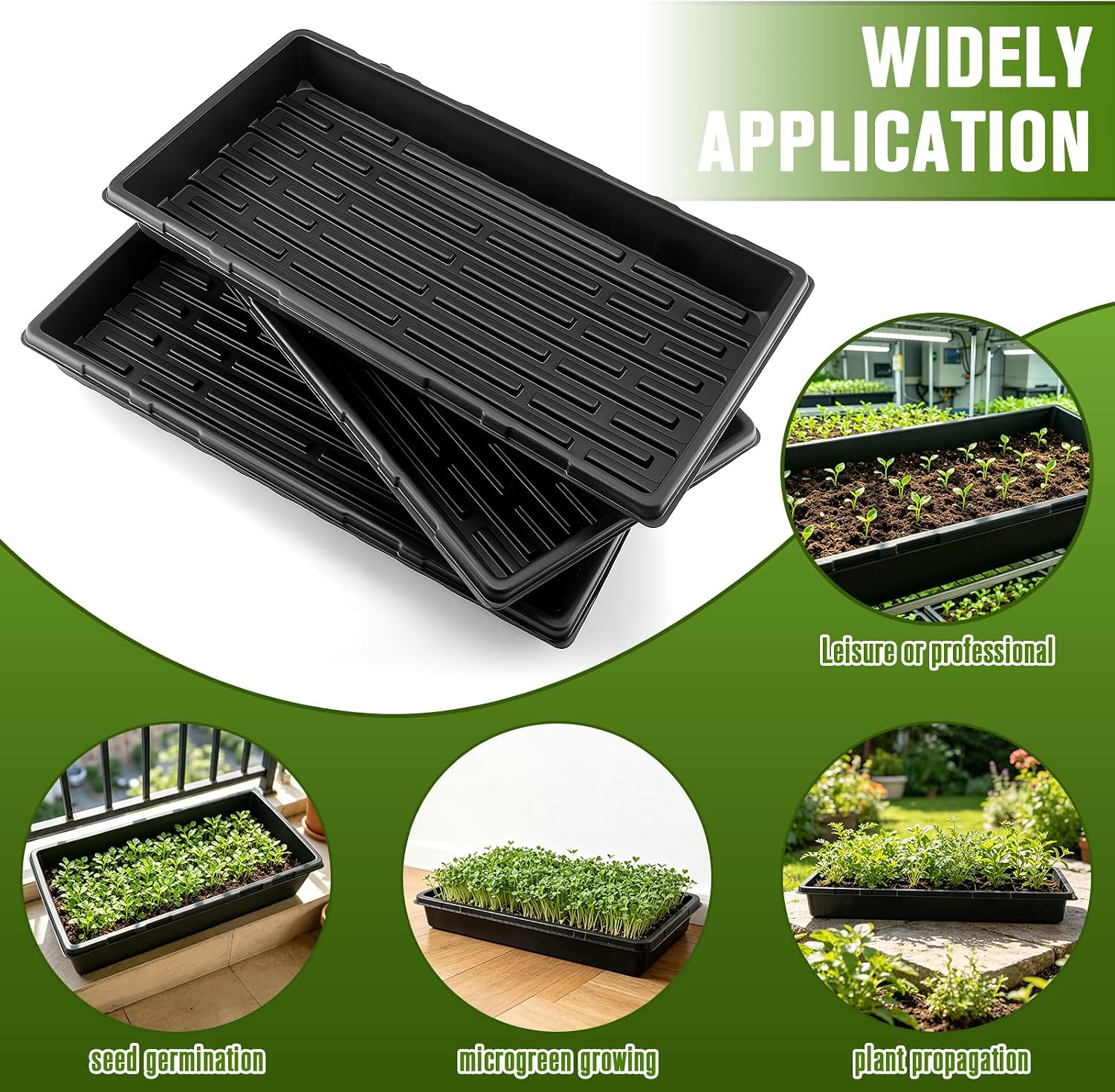 CMOOD 10 Pack 1020 Trays Heavy Duty Extra Thick Seed Starting Trays, Plant Trays for Seedlings, Plant Germination, Propagation Tray, Nursery Trays, Microgreen Growing Trays-No Drain Holes, Reusable