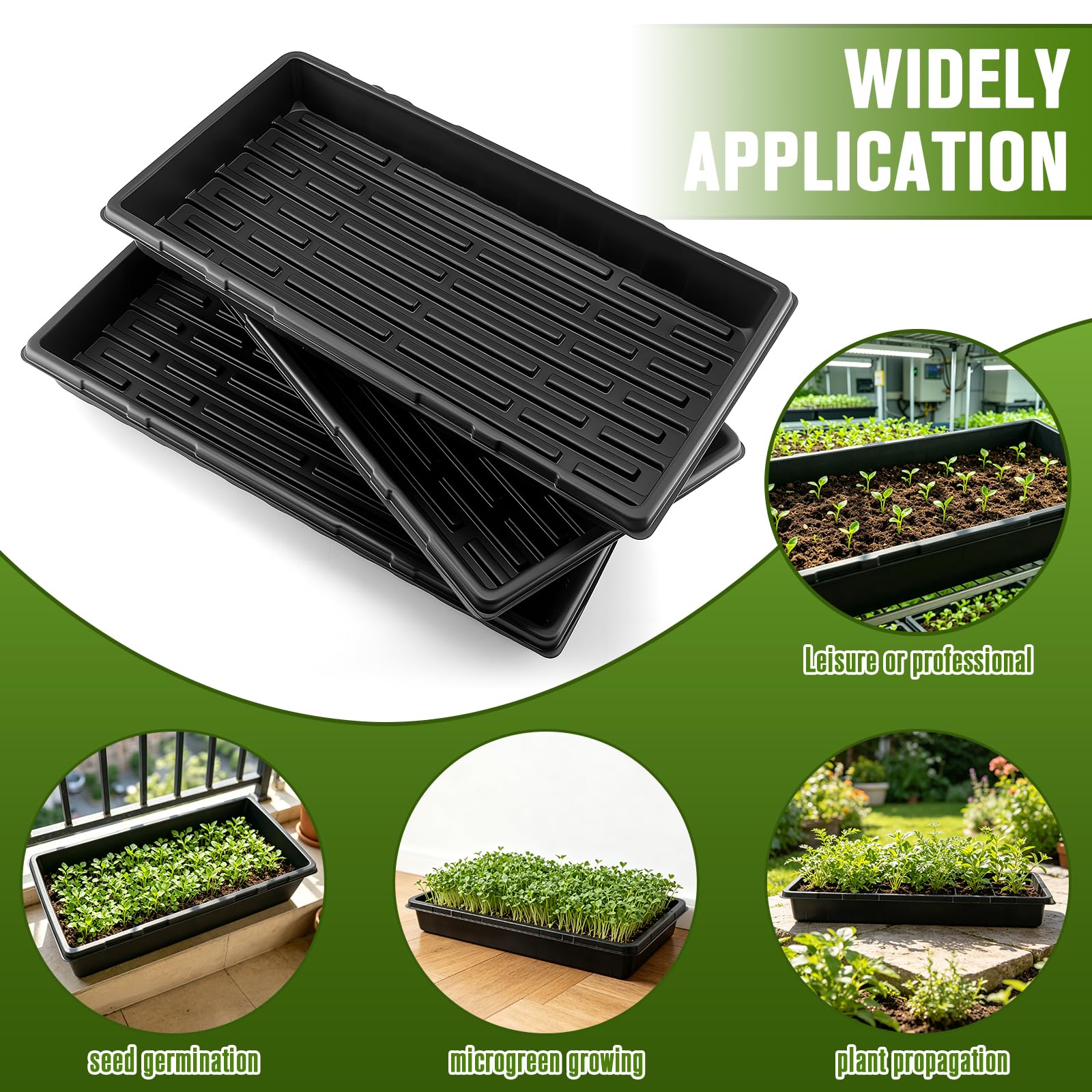 CMOOD Lot de 10 plateaux de culture en plastique noir de 27,9 x 53,3 cm pour microgreens, semis, germination des plantes, fourrage et transplantation