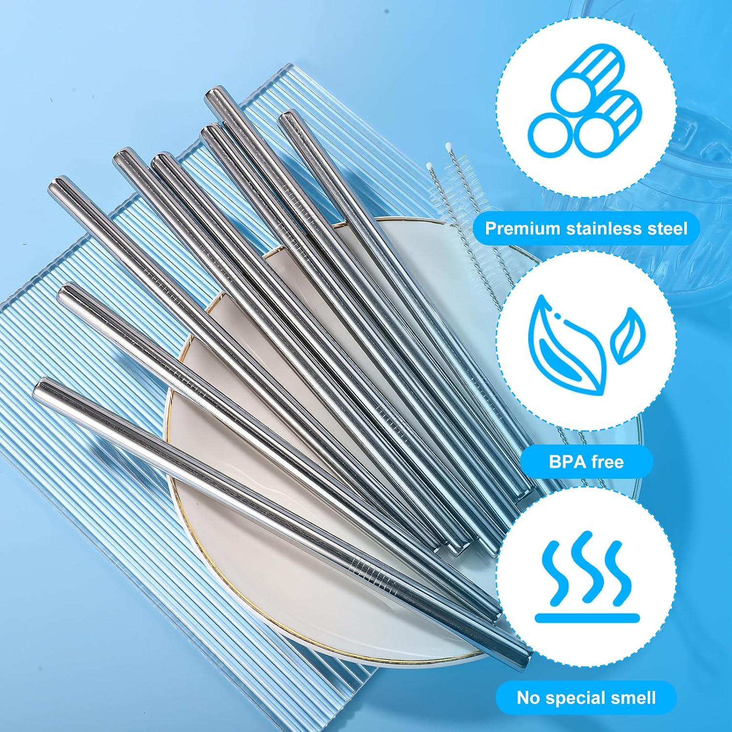 Condition photo showing New/Like New for 8pcs straw replacement for owala 24oz 32oz, reusable stainless steel metal straws with 2 cleaning brushes water bottle accessories parts for indoor outdoor sports travel