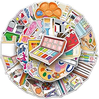50 Pcs, Waterproof Vinyl Paint Palette, Brushes, Pigment & Decals for Laptop, Water Bottles, Skateboard, Luggage, Computer, Toy, Phone - Gifts for Teens (Colourful-3)