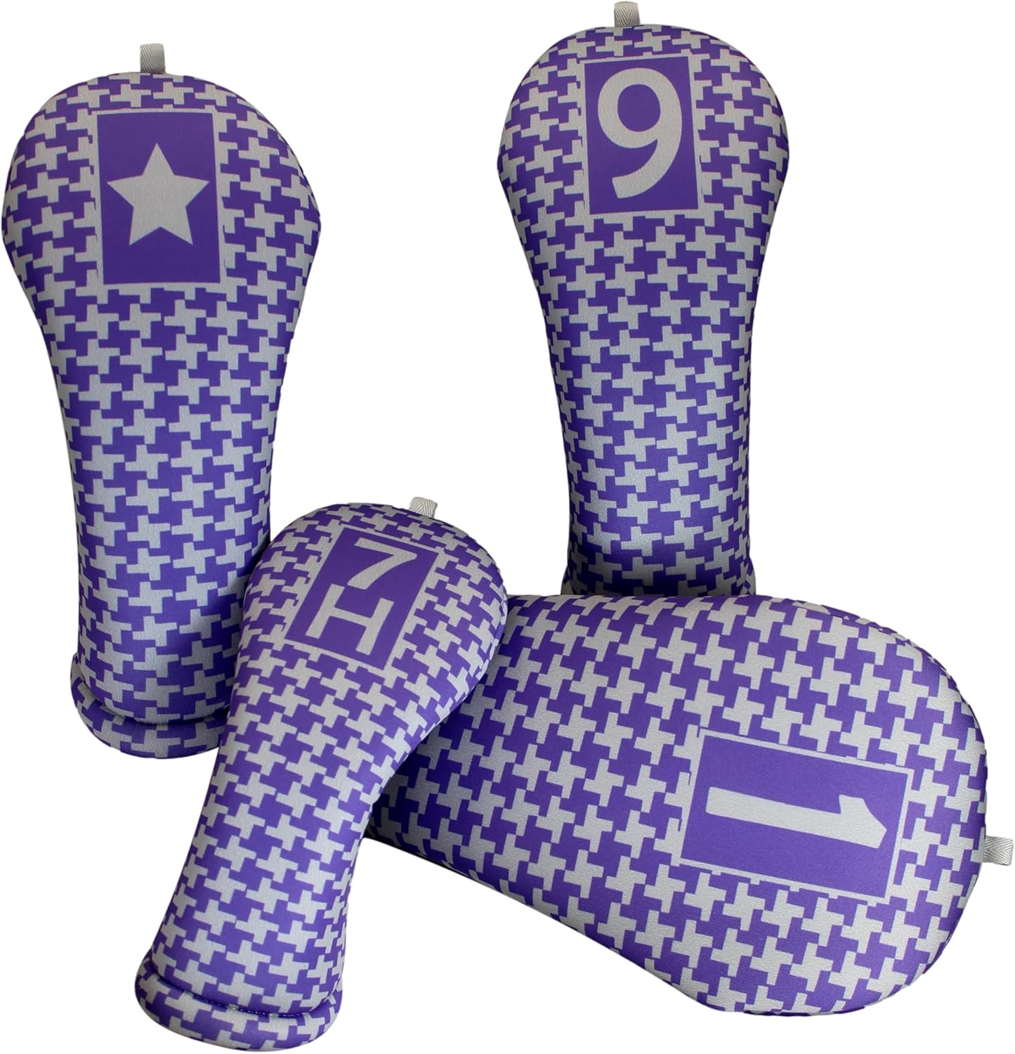 Gray and Purple Houndstooth Premium Golf Club Head Cover for Men or Women - Stylish and Durable Protection for Your Clubs by BeeJos Made in The USA