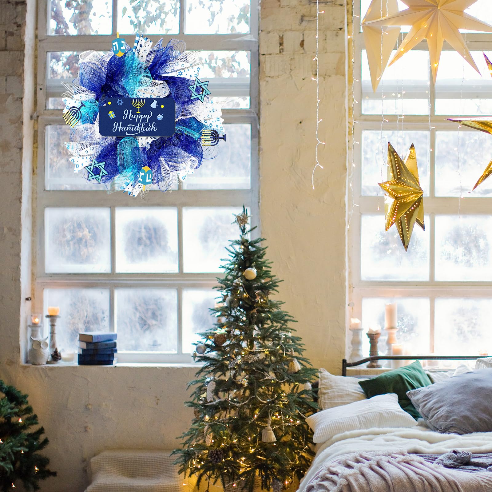 Amazon.com: Lyrow 16 Inch Happy Hanukkah Wreath Christmas Front