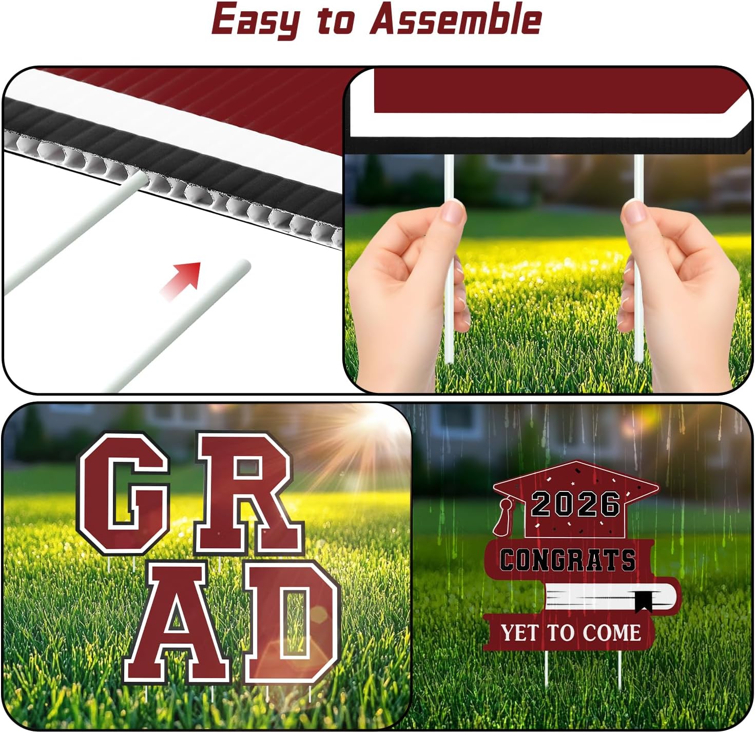 Graduation Decorations 2026 12Pcs Graduation Yard Signs Class of 2026 Outdoor Waterproof Congrats Grad Sign with Stakes for kindergarten K-12th College Any Grade Maroon