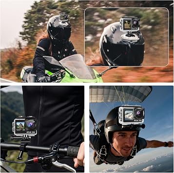 Dual Screen Action Camera, 1080P 16MP Waterproof Camera, Black