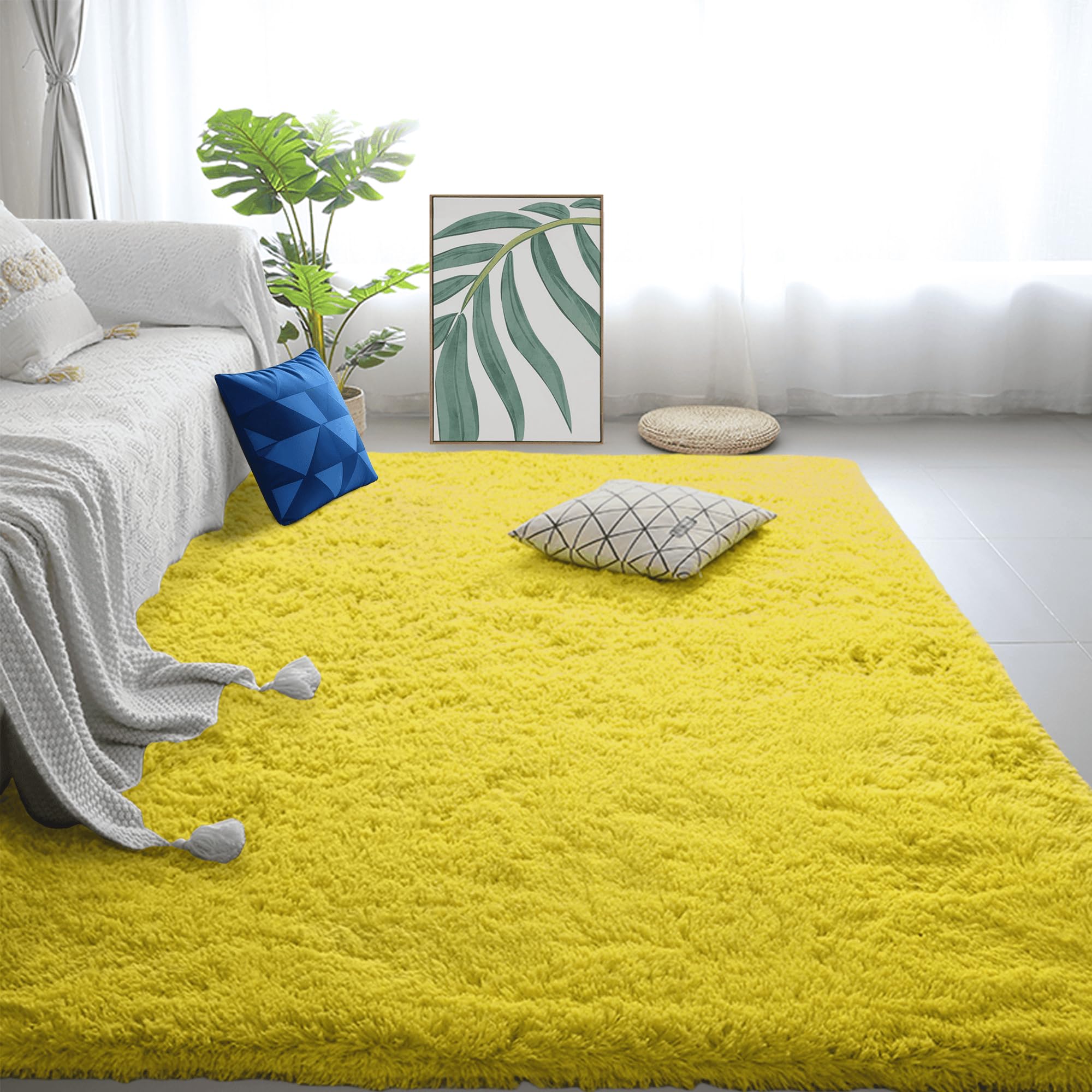 Tapis lavable à poils longs 320x550 cm jaune pour un entretien sans stress