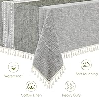 Vista 5 de Cosmine Mantel rectangular, mantel de lino para casa de campo, tela resistente, manteles bordados lavables con borla, mantel decorativo oblonga