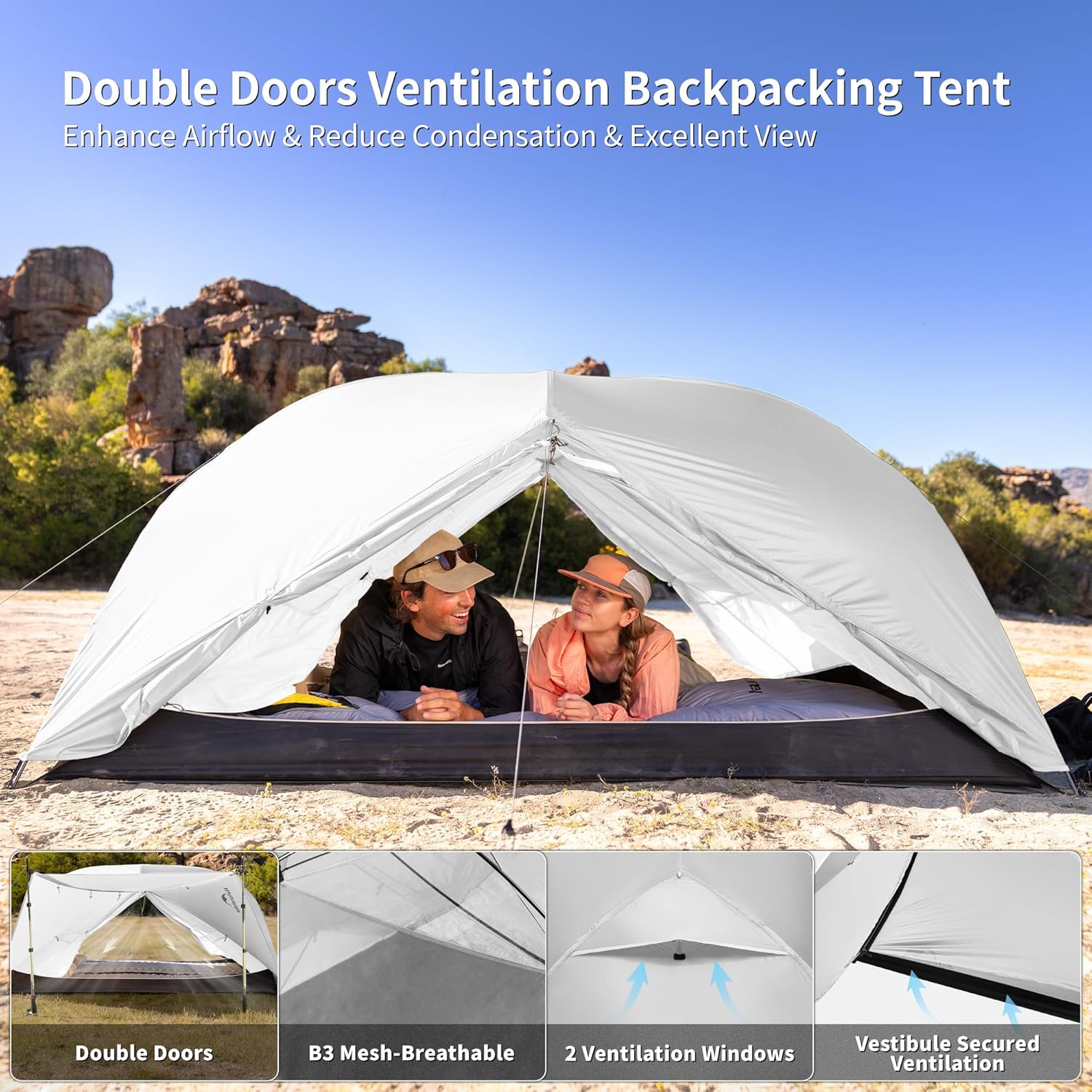 Naturehike Mongar Pro 1/2/3 Person Backpacking Tent,Waterproof Nylon Easy Setup Lightweight Camping Tent