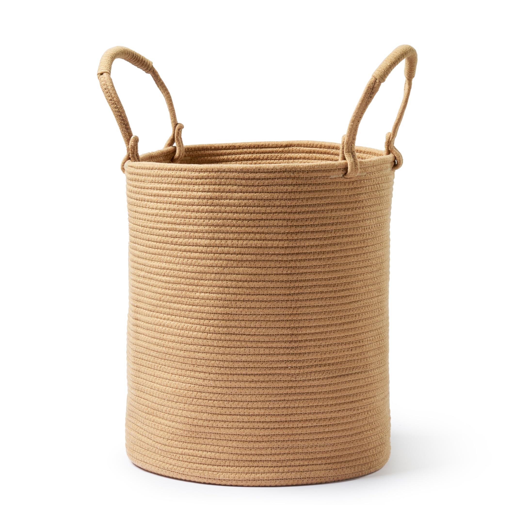 Kodomoore Laundry Basket – Laundry Hamper for Clothes, Blankets, Yoga Mat – Woven Cotton Rope Basket for Living Room, Nursery Room – Boho Style – 16”D x 22”H – Khaki