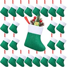 24 Pieces Mini Christmas Stockings 4 Inch Xmas Felt Stocking Bulk Hanging Ornament Decoration Small Santa Stocking for Xmas Tree Goody Gift PartyGreen