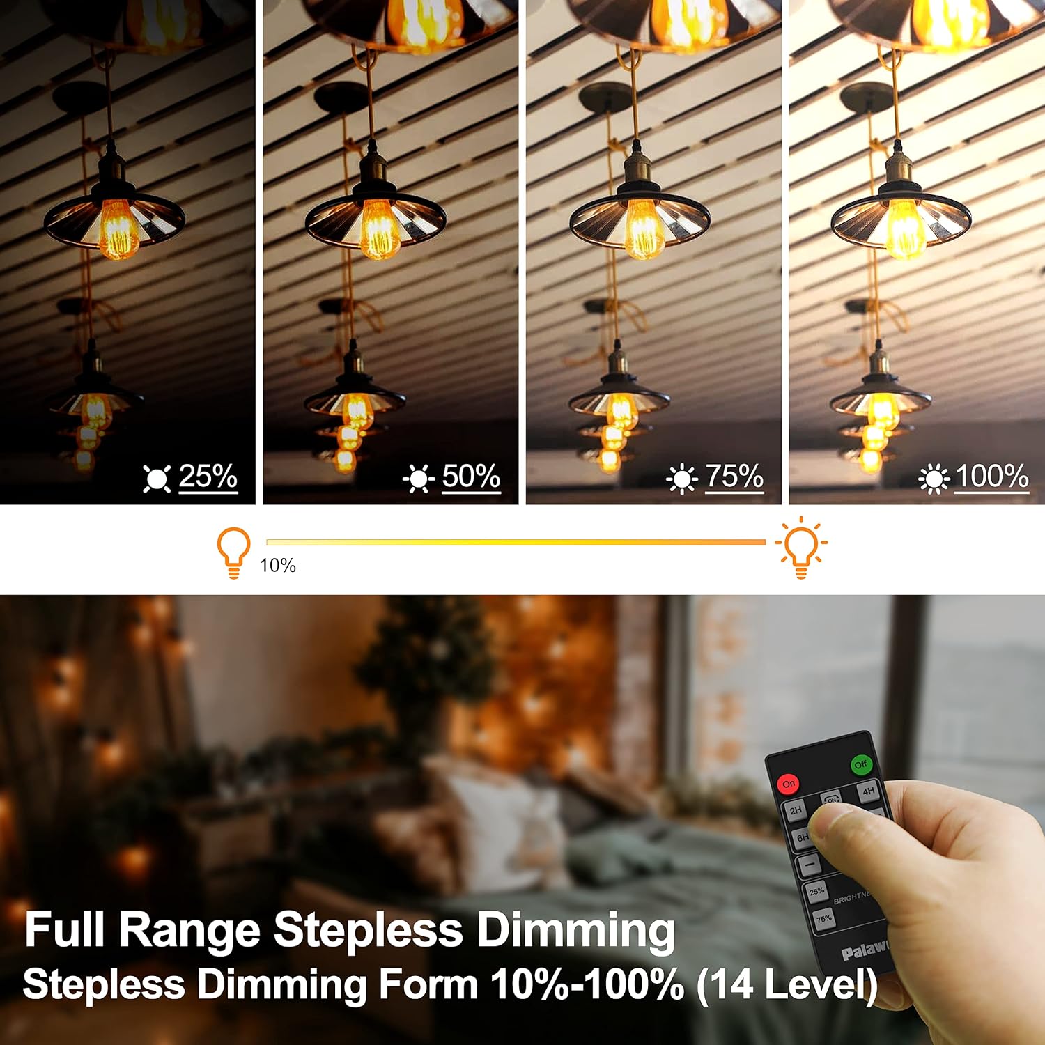 Outdoor Dimmer for String Lights,560W Outdoor Dimmer Plug, Weatherproof Lights Dimmer Plug,100FT Wireless Remote Control Dimming Timer for Led Light or Lamp Patio Lights Dimmer Timer (3 Prong Plug)